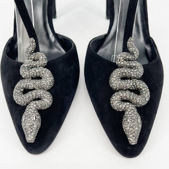 Valentino Garavani Maison Black Suede Crystal Snake T-Strap Pump size EU 39.5 - Picture 6 of 12